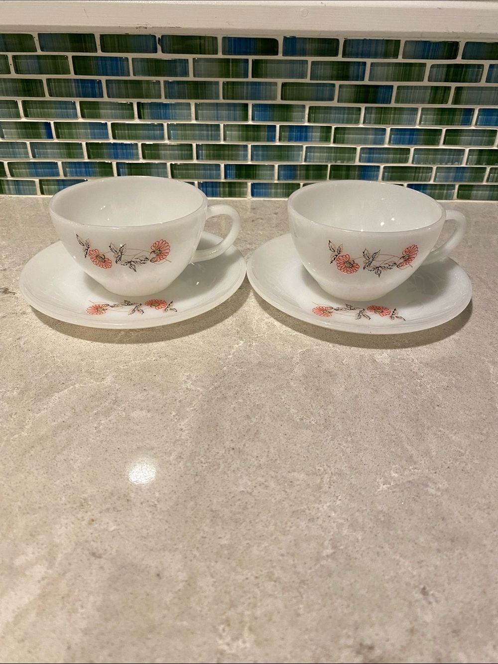 Tea for 2 Fire King tea cup and saucer set
